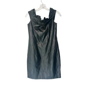 Venus Black Faux Leather Off the Shoulder Ruffle Party‎ Mini Dress Size 12